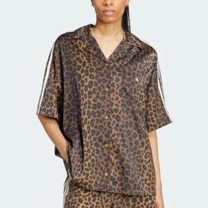 Adidas Brown Leopard Print Satin Button Down Shirt
